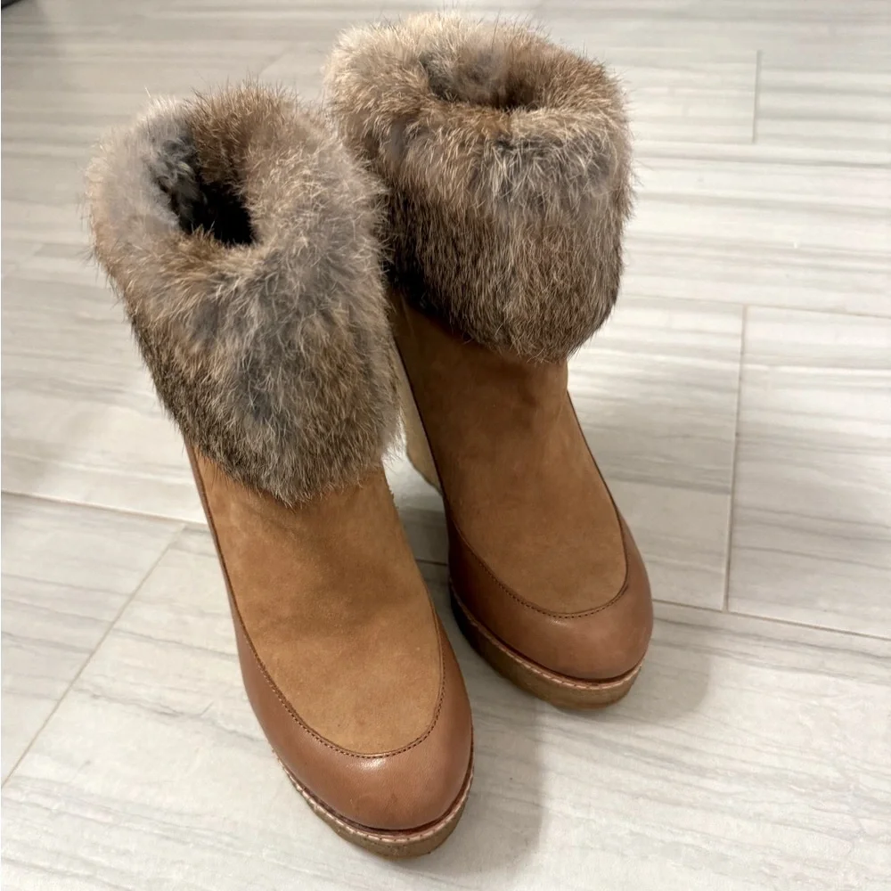 Tory Burch Tan Fur Trim Winter Boots, Tan/Brown Size 9M